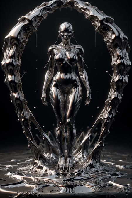 ral-chrome , female standing in molten metal, melting body <lora:ral-chrome:1>