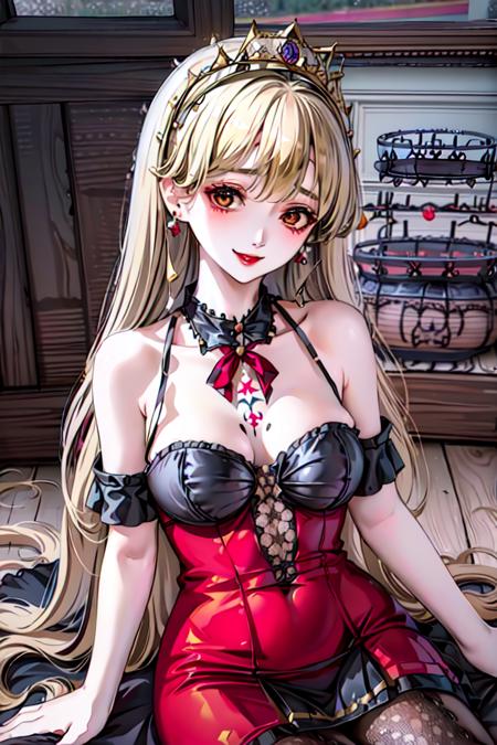 lewd smile lustful hooker thong palace gold_crown pantyhose throne blonde hair jewelry earrings halocro