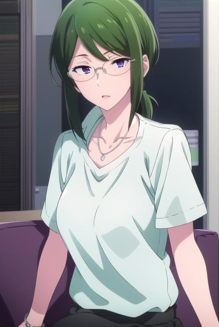 hanakokoyanagi, <lyco:hanakokoyanagi-lyco-nochekaiser:1>,
hanako koyanagi, green hair, low ponytail, (purple eyes:1.1), glasses,
BREAK skirt, shirt, necklace, office lady,
BREAK looking at viewer,
BREAK indoors,
BREAK <lora:GoodHands-vanilla:1>, (masterpiece:1.2), best quality, high resolution, unity 8k wallpaper, (illustration:0.8), (beautiful detailed eyes:1.6), extremely detailed face, perfect lighting, extremely detailed CG, (perfect hands, perfect anatomy),