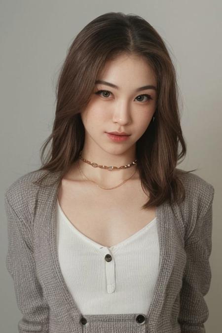((one pretty japanese girl)), solo, black hair , (messy bob hair), collarbone, big tits, cleavage, necklace, jewelry, orange patterned dress, looking at viewer, indoor, bokeh, upper body, film grain, cowboy shot, epiCPhoto, (extreamly detailed pupil, extreamly detailed eyes,(proportional eyes, same size eyes),perfect eyes looking, bright eyes,(detailed eyes), long eyelash, downing eyes), (looking at viewer),((proportion body)), (extreamly detailed face, extreamly detailed eyes, extreamly detailed nose, extreamly detailed lips), ((shiny skin)), ((jawline, strong jawline), ((dimple)), collar choker, Messy long hair, epiCPhoto,BadDream , ((smirk))
