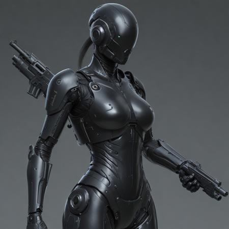 a close up  robot holding a gun, black jacket | shiny, girl wearing robotic suit, kojima, police uniform, featured on cg society, clear outfit design, rubbery, beautiful android woman, ranger, complete body, outfit: cop, naga, cyberpunk, arabian, metal gear solid, mech suit, bomber, masculine,fantasy, intricate, elegant, highly detailed, digital painting, artstation, concept art, smooth, sharp focus, illustration, art by artgerm and greg rutkowski and alphonse mucha