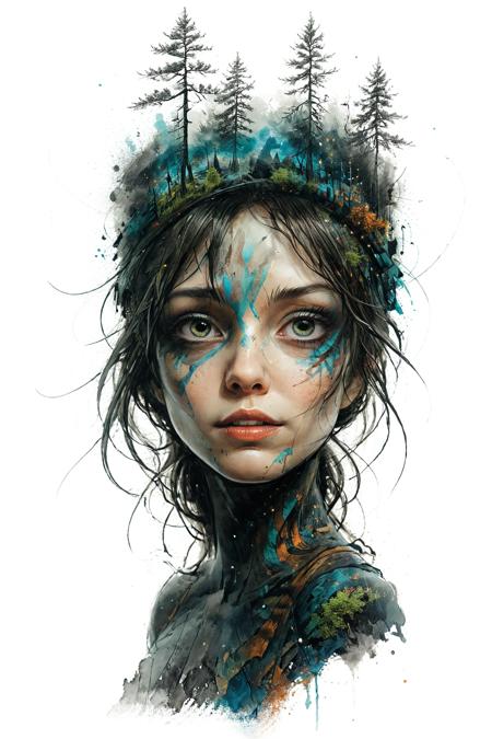 mysterious silhouette forest woman, by Minjae Lee, Carne Griffiths, Emily Kell, Steve McCurry, Geoffroy Thoorens, Aaron Horkey, Jordan Grimmer, Greg Rutkowski, amazing depth, double exposure, surreal, geometric patterns, intricately detailed, bokeh,  perfect balanced, deep fine borders, artistic photorealism , smooth,  great masterwork by head of prompt engineering   <lora:add-detail-xl:2>  <lora:Double_Exposure:0.5> <lora:xl_shuimo:0.8> ink wash painting <lora:Cute_Drawing:0.6>  <lora:hyperkraximalism_v1-1:0.3>