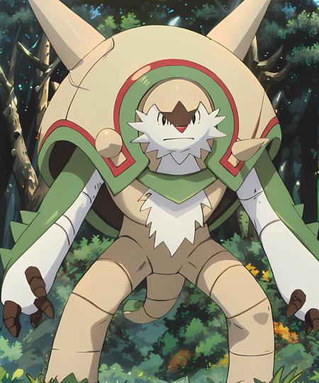 chesnaught, claws, stand, (grass, forest):1.13, daytime, sunny <lora:Chesnaught:0.85>