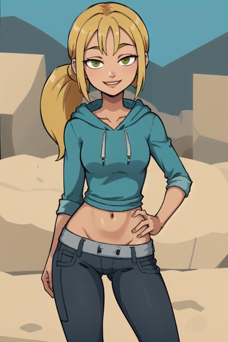  Bridgette_Total_Drama, denim, hoodie, ponytail, midriff