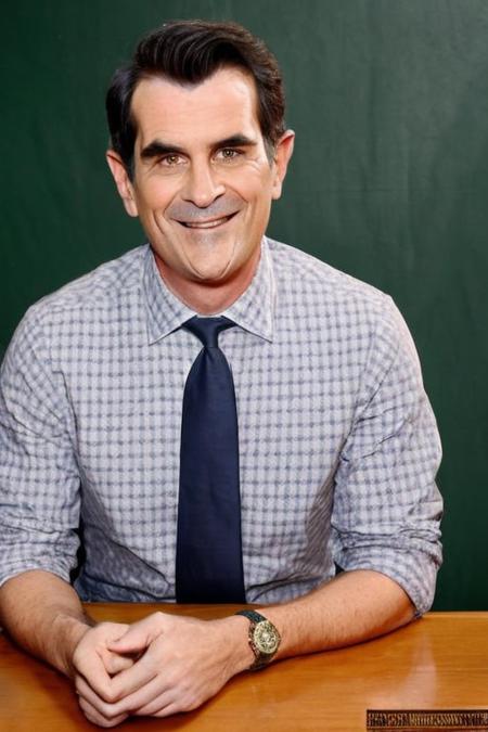 <lora:Ty_Burrell_Lora-10:1>, ty burrell, wearing plaid shirt and tie, natural lighting, portrait, realistic, high quality, classroom background