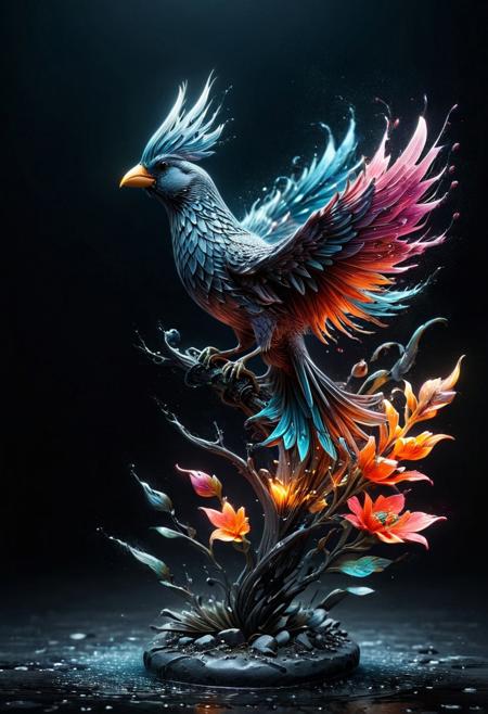 A bird,cardinal,
amazingly fluid, 
detailed, 
3d fractals, 
light particles, 
water drops, 
shimmering light, 
dreamy, 
surreal, 
alcohol ink, 
smooth, 
shimmering, 
dreamy glow, 
16k, 
intricate artwork masterpiece, 
ominous, 
matte painting movie poster,  
trending on cgsociety, 
intricate, 
epic, 
trending on artstation, 
highly detailed, 
vibrant, 
production cinematic character render, 
ultra high quality model