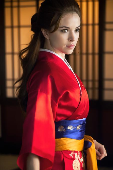 photo of <lora:DPXL:1>, woman, royal red kimono, action pose, facing viewer, accurate lighting, deep rich colors