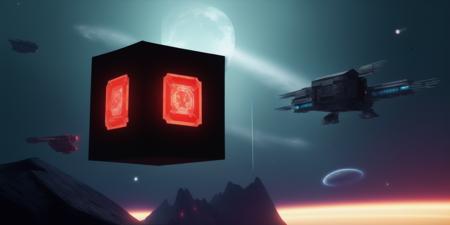 <lora:15Cube:1>levitating cube scenario: a computer screen shot of a space station in the middle of the night