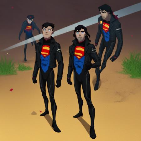 Reign of the Supermen - Superman black suit and Superboy V1