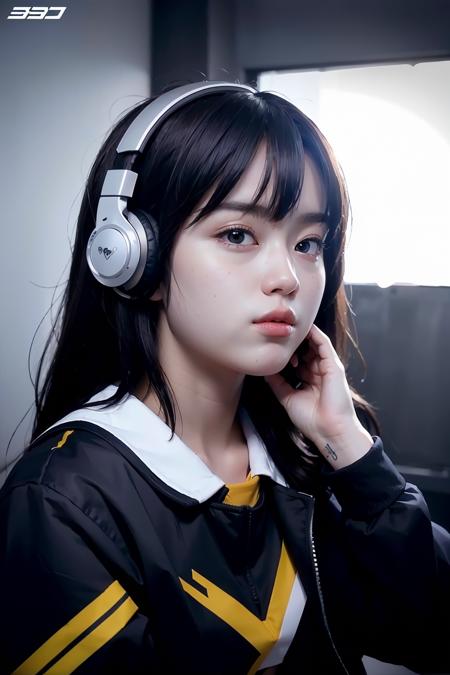 (masterpiece), best quality, perfect face, a portrait,  1girl, e-sport player outfit, headphone  <lora:adhikayess-04:1>