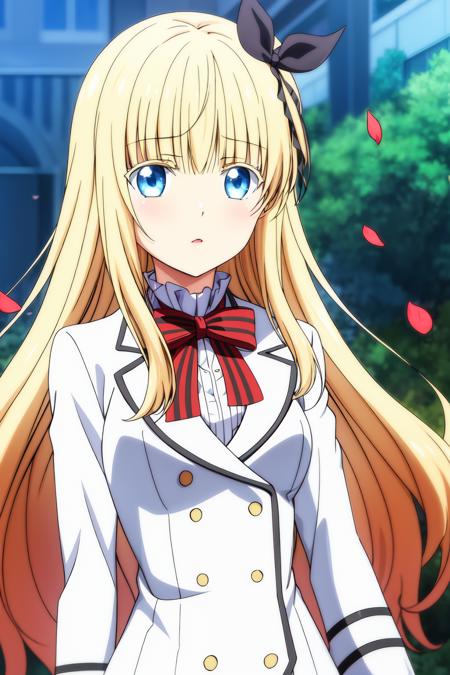  juliet_persia long hair, blonde hair, black ribbon, blue eyes, bangs twintails ponytails