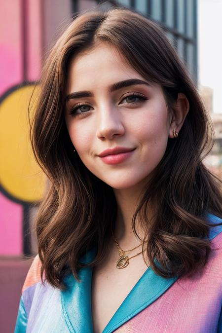 TaliaR_SoloTI_v1,
(smile),
Adorned in Chic Pastels (dress:1.1), (trendy urban backdrop:1.1), (closeup portrait), fashionista style, (vibrant street art background), modern trendy photography, (Sony Alpha 7 III Camera), 50mm, natural light, bold colors, stylishly detailed, High (Detail:1.1), Crisply focused, dynamic, vibrant natural light, 4k textures, trendy, ((((effortlessly chic)))), lively tones, fashionable details, energetic, high contrast, 
 <lora:add_detail:0.6>, PA7_Portrait-MCU,