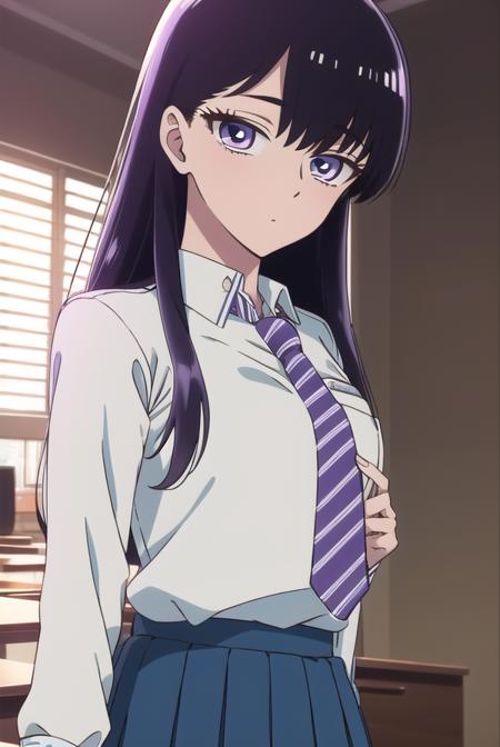 akiratachibana, <lyco:akiratachibana-lyco-nochekaiser:1>,
akira tachibana, long hair, bangs, black hair, (purple eyes:1.1),
BREAK skirt, shirt, school uniform, white shirt, pleated skirt, necktie, striped, collared shirt, blue skirt, striped necktie,
BREAK looking at viewer,
BREAK indoors, classroom,
BREAK <lora:GoodHands-vanilla:1>, (masterpiece:1.2), best quality, high resolution, unity 8k wallpaper, (illustration:0.8), (beautiful detailed eyes:1.6), extremely detailed face, perfect lighting, extremely detailed CG, (perfect hands, perfect anatomy),