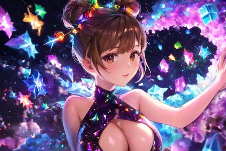 faerie queen, colored skin,ice elemental,
chromatic aberration, colorful cave lights during night time, oily skin,
dynamic angle, colorful glowing cristals, night, nsfw,
hair ornament, intrincate clothing, sexy <lora:Hyung-Tae kim style XL v3:1> a woman, 1girl, Top knot, saggy breasts, Busty body, black eyes, Brown hair, high definition photo, ultra detailed skin, ultra detailed face, small skin imperfections