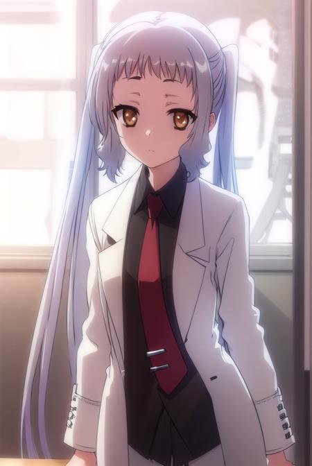 korewaariel, <lora:korewa ariel s2-lora-nochekaiser:1>,
ariel, long hair, twintails, (brown eyes:1.5), white hair,
BREAK necktie, red necktie, labcoat, (white labcoat:1.5), shirt, black shirt, collared shirt,
BREAK indoors, classroom,
BREAK looking at viewer, (cowboy shot:1.5),
BREAK <lyco:GoodHands-beta2:1>, (masterpiece:1.2), best quality, high resolution, unity 8k wallpaper, (illustration:0.8), (beautiful detailed eyes:1.6), extremely detailed face, perfect lighting, extremely detailed CG, (perfect hands, perfect anatomy),