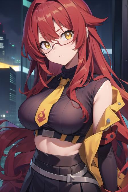 yokolittner, <lora:yokolittnertest:1>,
yoko littner, alternate hairstyle, glasses, hair down, (large breasts:1.2), long hair, red hair, (yellow eyes:1.5),
BREAK long skirt, necktie, ribbed sweater, side slit, skirt, sweater, teacher, white sweater,
BREAK looking at viewer,
BREAK outdoors, city,
BREAK <lora:GoodHands-vanilla:1>, (masterpiece:1.2), best quality, high resolution, unity 8k wallpaper, (illustration:0.8), (beautiful detailed eyes:1.6), extremely detailed face, perfect lighting, extremely detailed CG, (perfect hands, perfect anatomy),