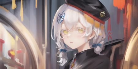 <lora:Kudou_Chitose_SD-000016:1>, masterpiece, best quality, illustration, yellow eyes, hat