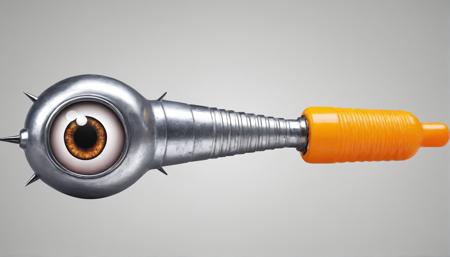 a gigantic screwdriver, big eyes, open mouth