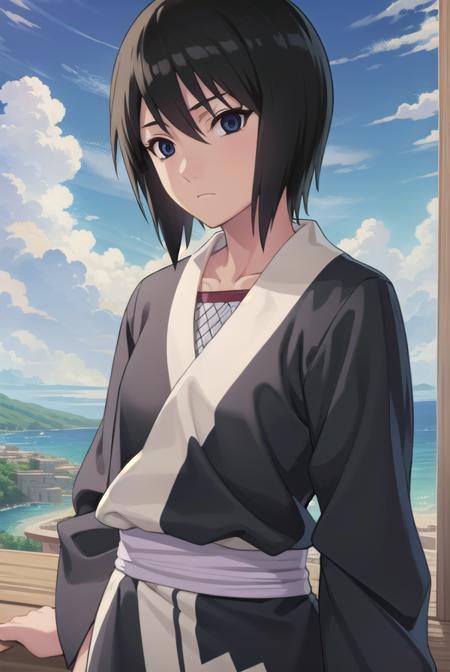 kunoichishizune, <lora:kunoichi shizune-lora-nochekaiser:1>,
shizune, short hair, black hair, (black eyes:1.3),
BREAK long sleeves, collarbone, japanese clothes, fishnets,
BREAK outdoors, forest, nature, trees, grass, sky, clouds, sun,
BREAK looking at viewer, (cowboy shot:1.5),
BREAK <lyco:GoodHands-beta2:1>, (masterpiece:1.2), best quality, high resolution, unity 8k wallpaper, (illustration:0.8), (beautiful detailed eyes:1.6), extremely detailed face, perfect lighting, extremely detailed CG, (perfect hands, perfect anatomy),