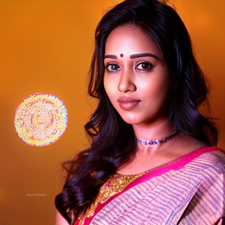 (NivethaPethuraj) , photograph, Celestial Sparkling Girl, Home improvement, Bald hair, High-Tech Camel Tattoo, Purse, Thunderstorm, film grain, Hasselblad, Circular polarizer, triadic colors,  <lora:NivethaPethurajSD1.5:1>