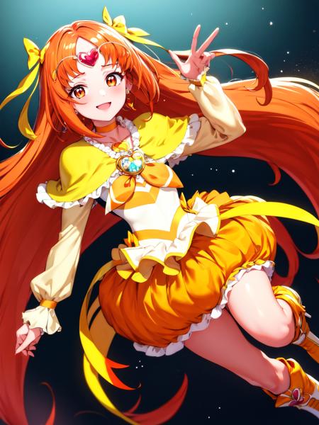 masterpiece, best quality, looking_at_viewer, depth_of_field, full_body,
1girl, <lora:locon_cure_muse_01_release:0.9>, cure muse, orange hair, yellow choker, jewelry, brooch, capelet, boots,
smile, standing, gradient_background,