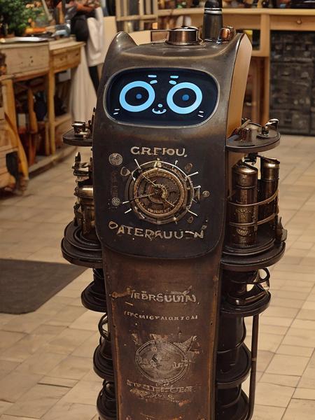 kerfusrobot vintage steampunk robot from a 19th century, intricate detail, steam pipes and gears visible <lora:hjkerfusrobot_v11:0.75>