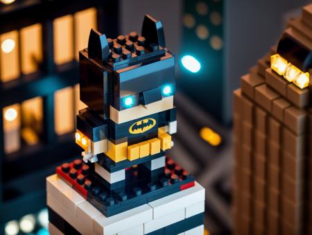 RAW photo, <lora:lego_v1.1:0.8> LEGO BrickHeadz, batman standing on the top of a skyscraper in manhattan, (high detailed skin:1.2), 8k uhd, dslr, soft lighting, high quality