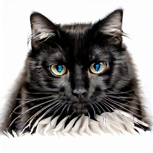 cat, blue eyes, white background, realistic, animal focus, yellow eyes, animal, black cat, whiskers