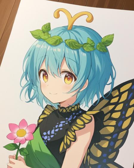 eternity larva,1girl, solo, multicolored_dress, fairy, green_dress, butterfly_wings, antennae, closed_mouth, leaf_on_head, upper_body, smile, pink_flower, simple_background, short_sleeves, one-hour_drawing_challenge
<lora:eternity_larva_image1690_2023-12-20:1>,star-shaped_pupils,symbol-shaped_pupils,. gorgeous,key visual, vibrant, studio anime,award-winning, professional, highly detailed,high budget, cinemascope