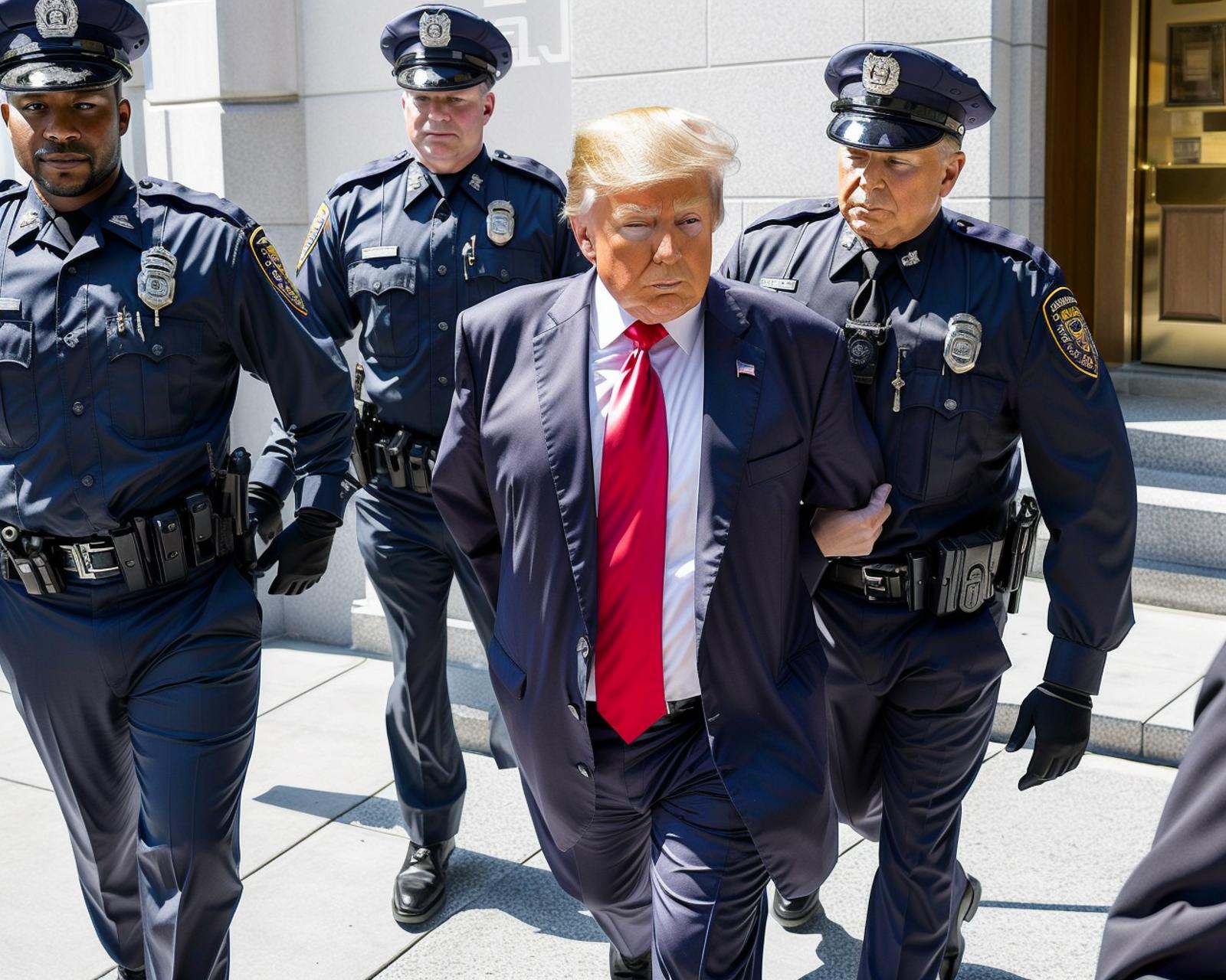 President Trump being led away by police officers