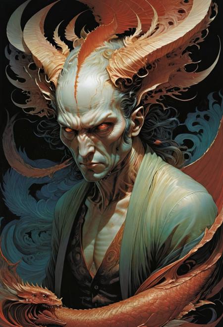 S_JStyle , a daemon , by Lois van Baarle Jason A. Engle Gerald Brom Yoshitaka Amano Moebius, Victo Ngai Katsuya Terada, 
Best quality, 4k, Extremely detailed hyper realistic.