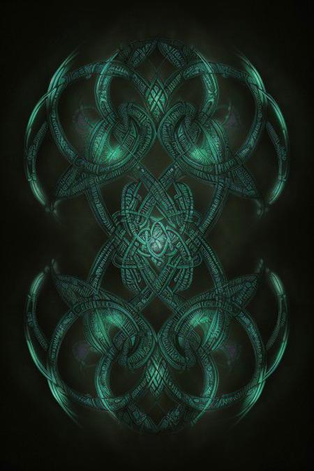 Celtic knot, repeating intricate and detailed patterns, bioluminescent, swirls of light, explosion of color, fractal blooming, infinite regression, intricate and detailed Celtic knot, sharp focus