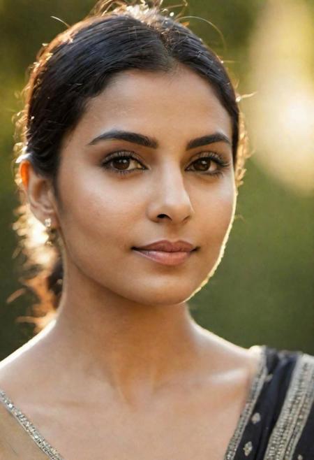 (head to waist photo) of woman, Indian, she is looking directly at the camera, 30 years old, heart shaped face,  wide cheekbones, a gently rounded jawline, a slightly pointed chin, dark almond-shaped eyes , thick black eyelashes, nose is straight and subtle, skin glows under the warm sunlight,  lips are full and sensual,  expressive eyes ,eyebrows are well arched, hair is styled in an elegant bun, held together by a delicate floral accessory,  brightly colored lipsticks, realistic skin details, detailed face, detailed skin, wearing vibrant saree, reflecting the colors -reds, oranges, yellows, and blues  ,wears gold or silver necklaces, earrings, bracelets, background as colorful local markets or bustling city streets , (hyperrealism, soft light, sharp), Cannon EOS 5D Mark III, film grain, smooth, sharp focus, high resolution, award winning photo, masterpiece, intricate detail, octane render, cinematic shot, realistic lighting, sharp focus, rule of thirds, cinematic lighting, soft lighting, detailed shadows, realistic shadows, <lora:LowRA:0.4>,  <lora:add_detail:0.5>