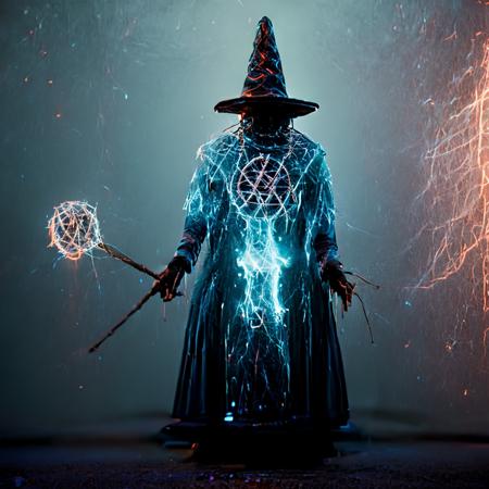 a wizard with a glowing staff and a glowing hat  <lora:oldMJstyle_v1_SDXL:1> by oldMJstyle