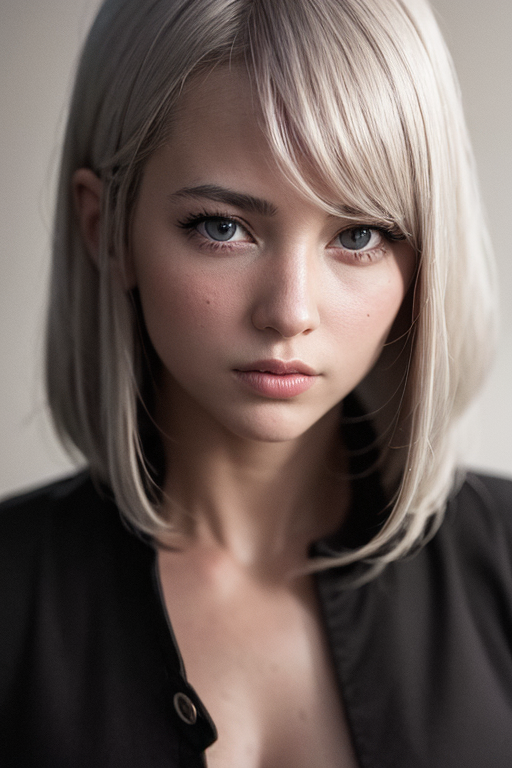 best quality, masterpiece, ultra high res, (photorealistic:1.4), 1girl, looking at viewer, white hair, black jacket