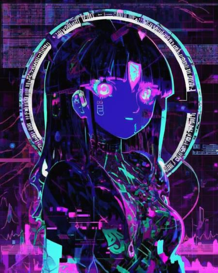 anime girl :1.3 , Geometric shapes and abstract symbols pulse and morph in time with the breakneck rhythms, creating a synesthetic experience that captures the audio-visual synergy of breakcore:1.5, geometric shapes:1.2, abstract symbols:1.2, pulse and morph:1.1, breakneck rhythms:1.1, synesthetic experience:1.1, audio-visual synergy:1.1, breakcore:1.1. , breakcore<lora:breakcore_sdxl:1.0>