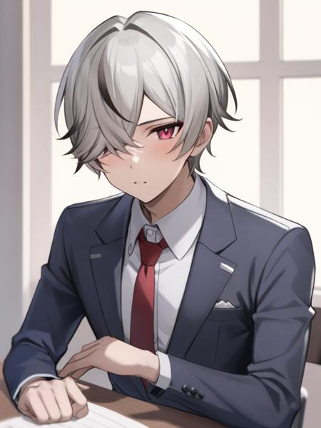 arlan,gray hair,red eyes,alanyifu costume,