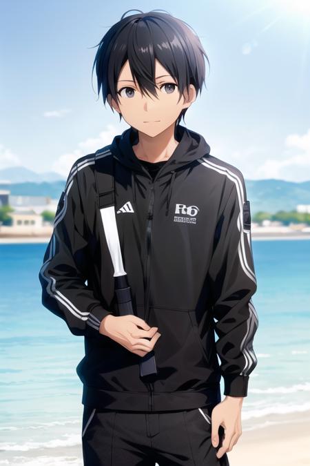 <lora:kirito:0.6>, high res, kirito, black hair, solo, 1boy, male, outside, detailed eyes, close up, beach volleyball, full face