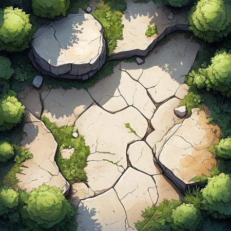 (Flat, sunlit areas where the forest opens up with Stone markers hinting at old pathways):2, in Clearings tile, in the biome forest satellite perspective, board game tile, rpg boardgame map, cartography, in the style of fantasy, volumetric lighting, natural lighting, natural shadows, vector art, digital art, 
 <lora:artfullyMAPSAT:1>, artmapsat,