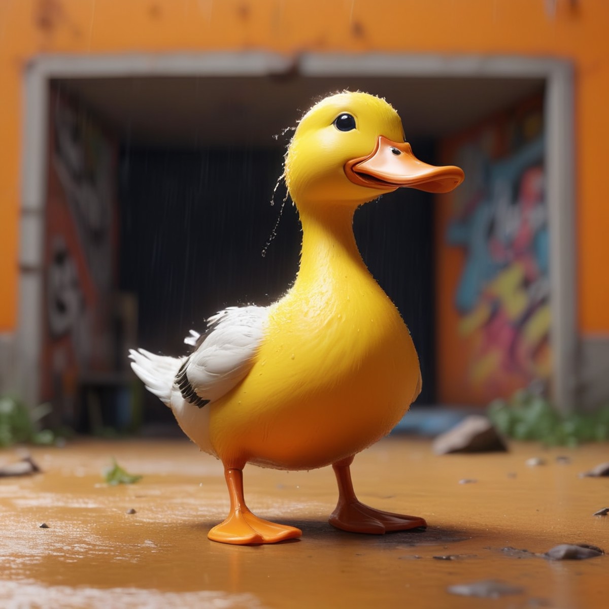 epic, (Duck:1.1) , it is Harsh, simple Orange and DayGlo yellow background, Thunderstorm, soft focus, Ultra Detailed, Hope...