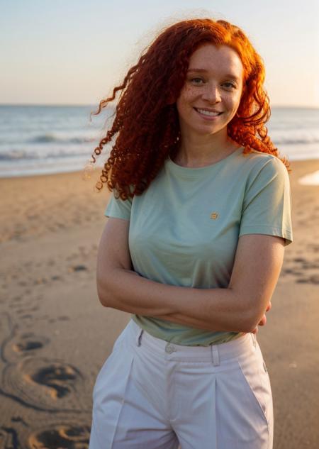 ernkl red hair long curly hair ponytail hair bun smile