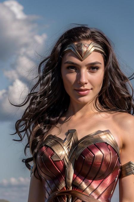 masterpiece, best quality, cinematic, volumetric lighting, very detailed, high resolution, sharp, sharp image, 4k, 8k, 35 mm,
<lora:WonderWoman_GalGadot_smf_lora_m2_fp16_v1:0.9>, 1girl, w0n6e7w6g-smf, solo, portrait, close-up, smile, looking at the viewer, solo, black hair, realistic, long hair, jewelry, circlet, tiara, outdoors, sky
<lora:add_detail:0.3>