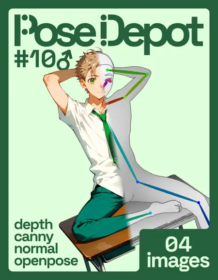 [OpenPose + Depth + Canny + Normal] Pose Depot #10M: Sitting on Desk