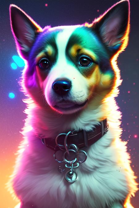 ChromaV5,nvinkpunk,(extremely detailed CG unity 8k wallpaper), A illustration of a cute dog,award winning photography, Chromatic Aberration, Detailed , HDR, Bloom, style by Monet, Pissarro, and Sisley ,trending on ArtStation, trending on CGSociety, art by midjourney