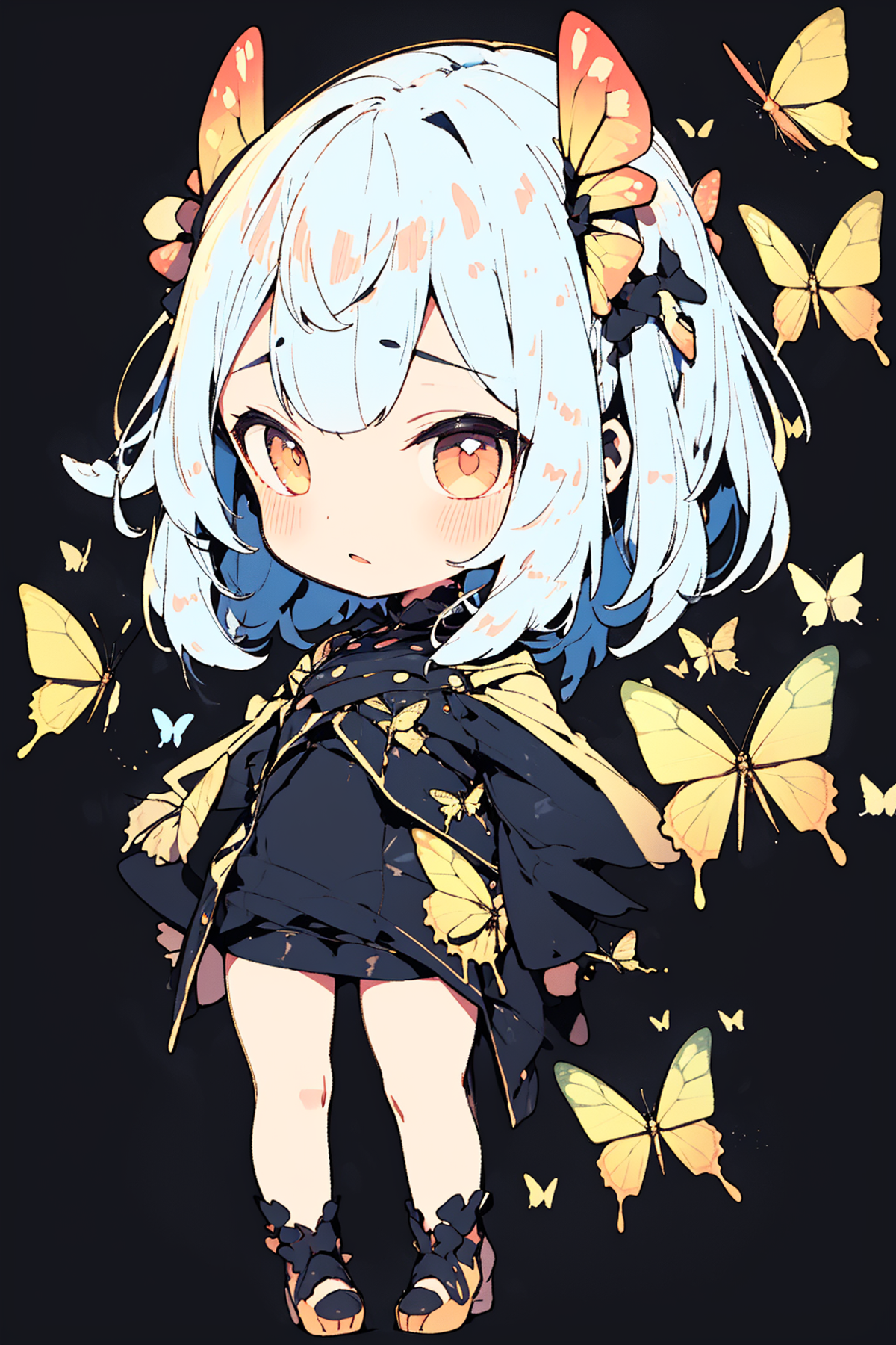 masterpiece, best quality, <lora:butterfly:1>, 1girl, butterfly style, ultra detailed, chibi, simple background