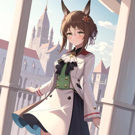 (masterpiece), (best quality), (highly detailed),1girl,ears,cloudy sky, palace, smile,