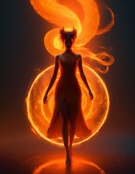 <lora:Abstract Concept-1girl:1>,concept art,1girl,, <lora:Abstract Concept-magic circle-000004:0.4>,magic circle concept art,background,magic,circle,abstract,glowing,object,light,raytraced,, Fire Dragon aura concept art, fiery orange aura that spirals like a storm, red shimmering effect across the body with yellow flickering, flame-like energy motions, eyes glow with the fiery orange aura's color, dynamic shadows, shadows shift and move unnaturally, the aura influences the surroundings, such as igniting nearby objects, frosting the ground, or distorting the air. (Beeple, holography, eyes),