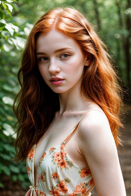 an extremely sexy young woman wearing a vintage floral sun dress, jp-Gingerv1-275, detailed face, bright glossy eyes, soft lighting, <lora:epi_noiseoffset2:0.6>, <lora:add_detail:0.9>