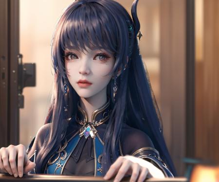 (masterpiece, best quality, official art, extremely detailed CG unity 8k wallpaper, dynamic angle, film view, wide shot, depth of field),(1girl : 1.2), (look at viewer: 1.2),(beautiful face: 1.2), 
 (hanfu_ruqun : 1.2), hanfu girl,  portrait, 


 <lora:wlop-style-lora:0.4> <lora:hanfu-ruqun-dress-lora:0.6> <lora:hipoly-3d-style-lora:0.4>,
 <lora:SYWZ_CaiEr_FBM_dim32_b4-lora-000016:0.6>