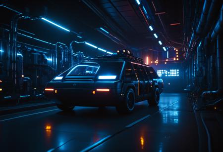 cinematic photo <lora:Ahmed Yacoubi CLIP:1>,Ahmed Yacoubi,, city street,street,street photography,<lora:Beeple_scenery:1>,Beeple,scenery,a futuristic vehicle in a dark room with lots of lights and pipes in the background,, <lora:Metroplex Base:0.4>,a city scnery,, <lora:LetThereBeLight:0.3>,Beeple,lighting, . 35mm photograph, film, bokeh, professional, 4k, highly detailed